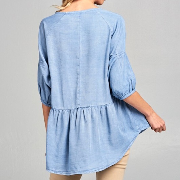 French Denim Peplum Top - Picture 4 of 4